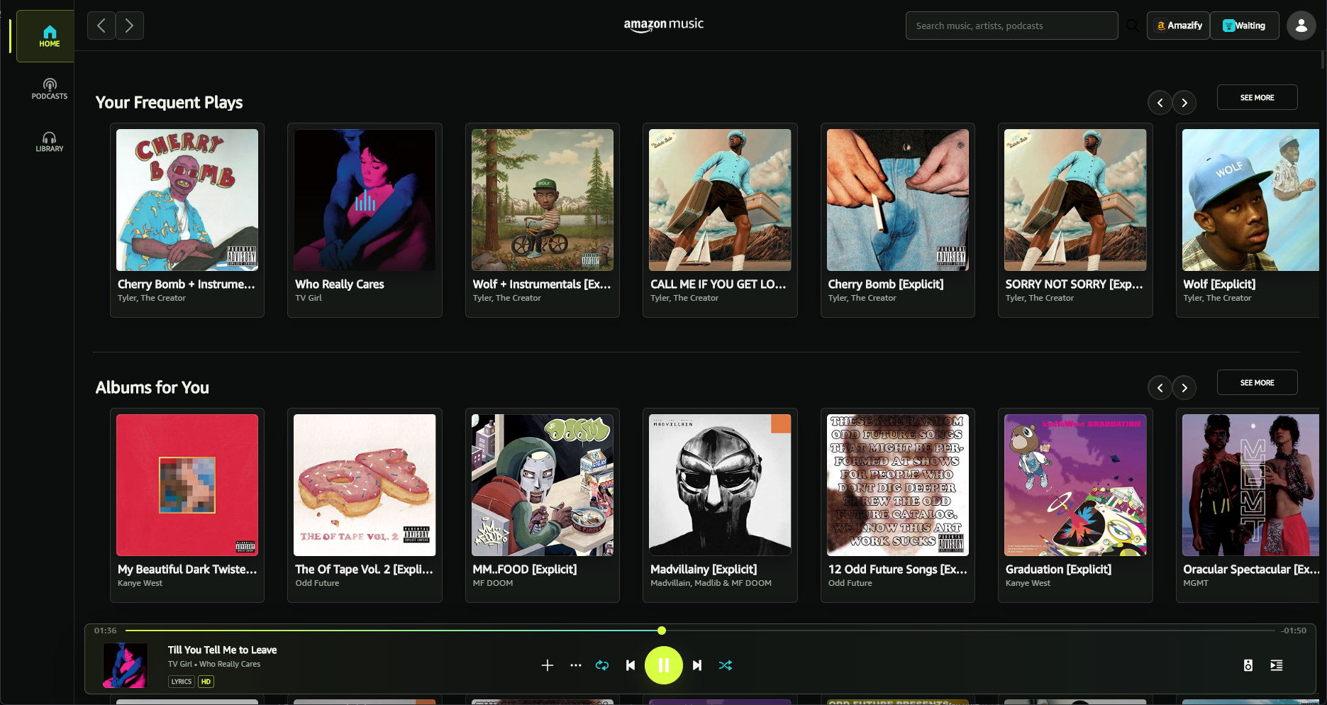 Signal Studio theme running inside Amazon Music